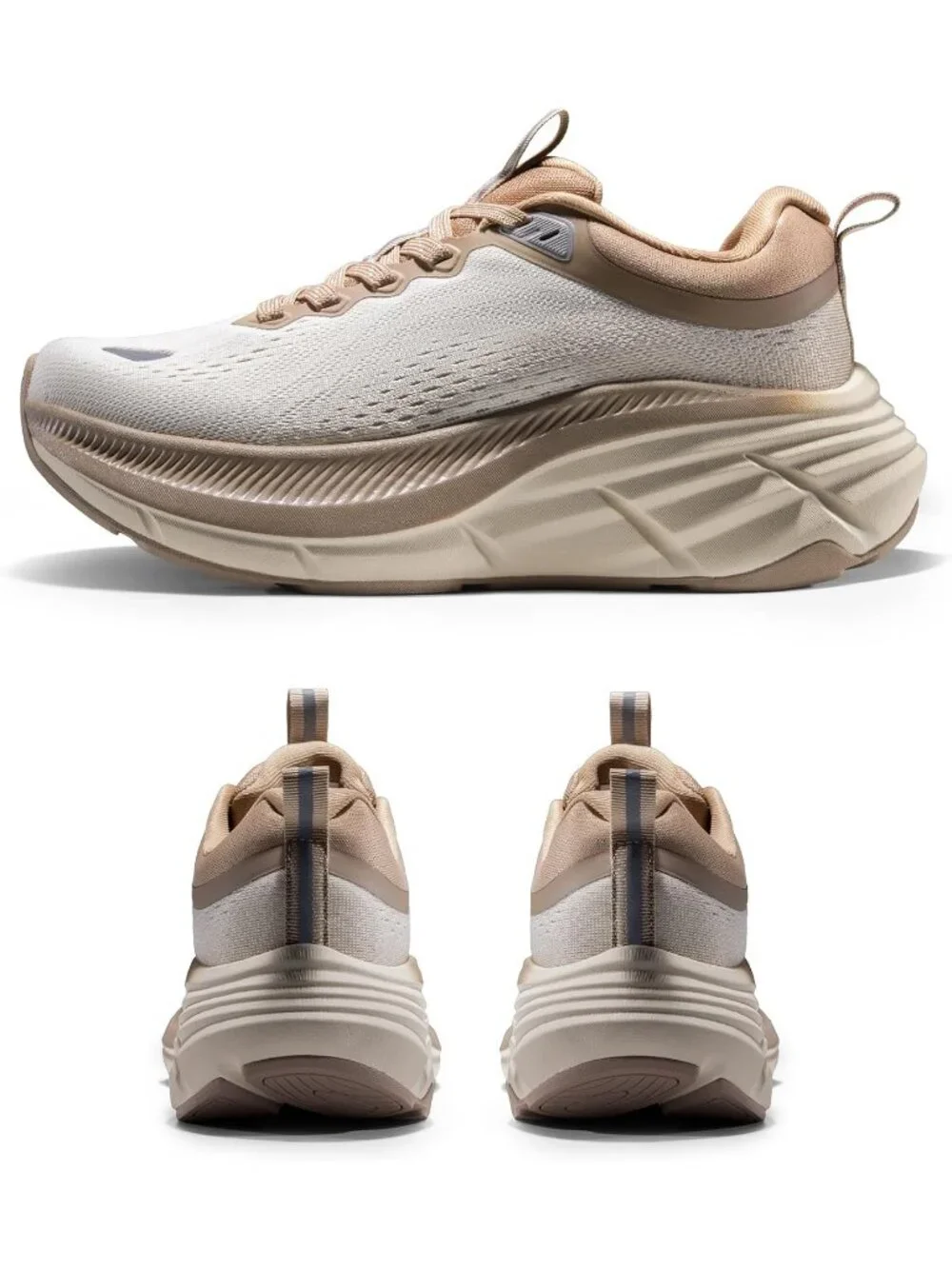 Women's Beige Walking Shoes Lace Up Round Toe Athletic Breathable Sneakers